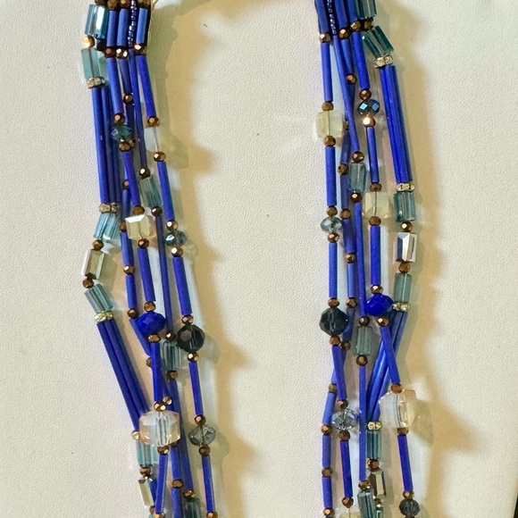 Blue Crystal Beaded Multi-Strand Necklace - Picture 5 of 8